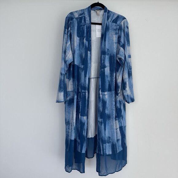 Logo Lori Goldstein Duster Cardigan Womens 3XP Pockets Watercolor Artsy Draped - Picture 1 of 9